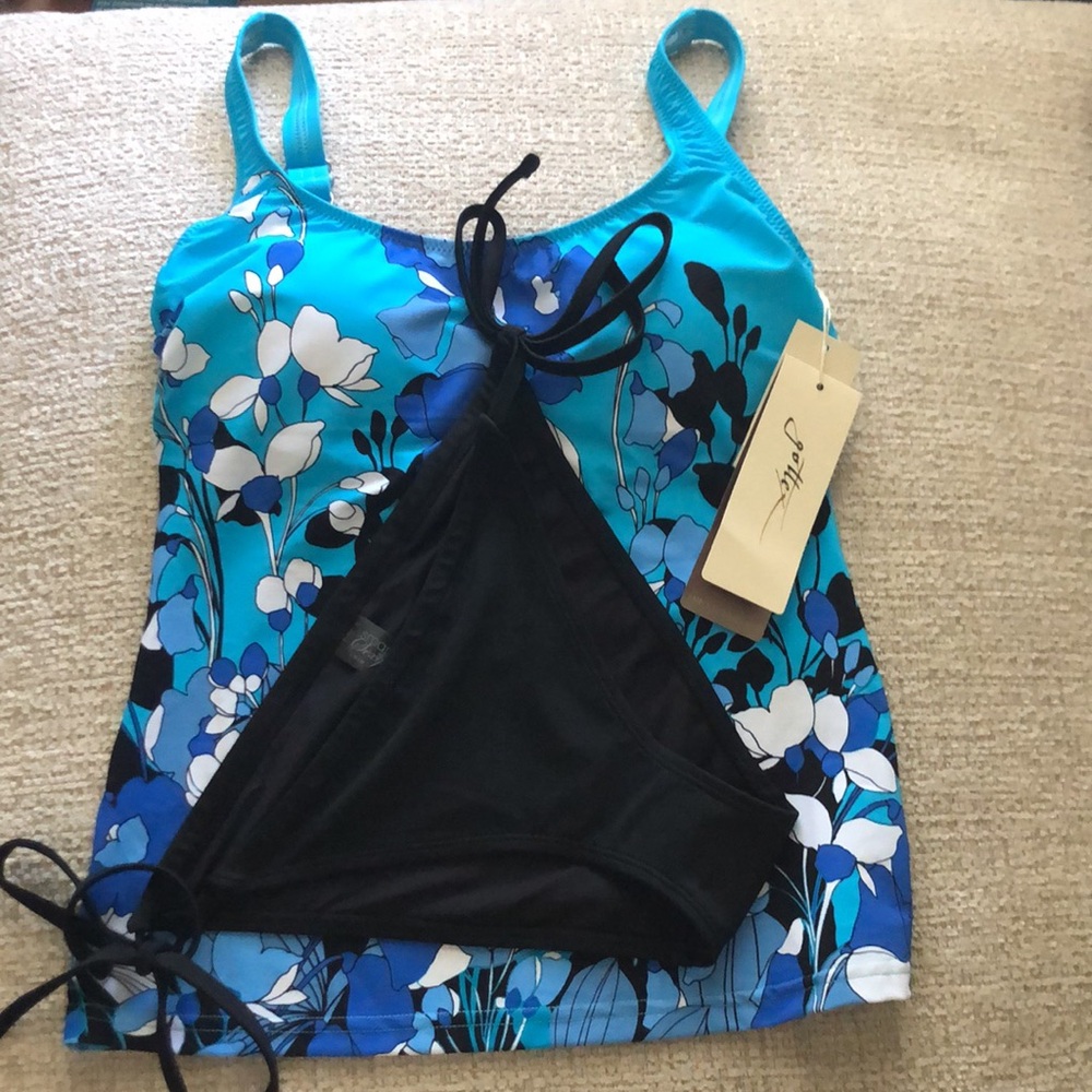Gottex Swimwear Women's Floral Art Tankini - Blue Multi - Size 10 blue multi. - Picture 6 of 12
